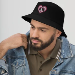 Cat and Dog Best Friends Embroidered Heart Bucket Hat