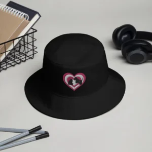 Cat and Dog Best Friends Embroidered Heart Bucket Hat