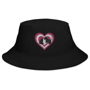 Cat and Dog Best Friends Embroidered Heart Bucket Hat