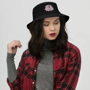 Lotus Embroidered Flower Bucket Hat