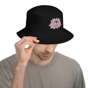 Lotus Embroidered Flower Bucket Hat