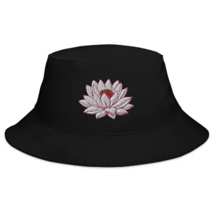 Lotus Embroidered Flower Bucket Hat